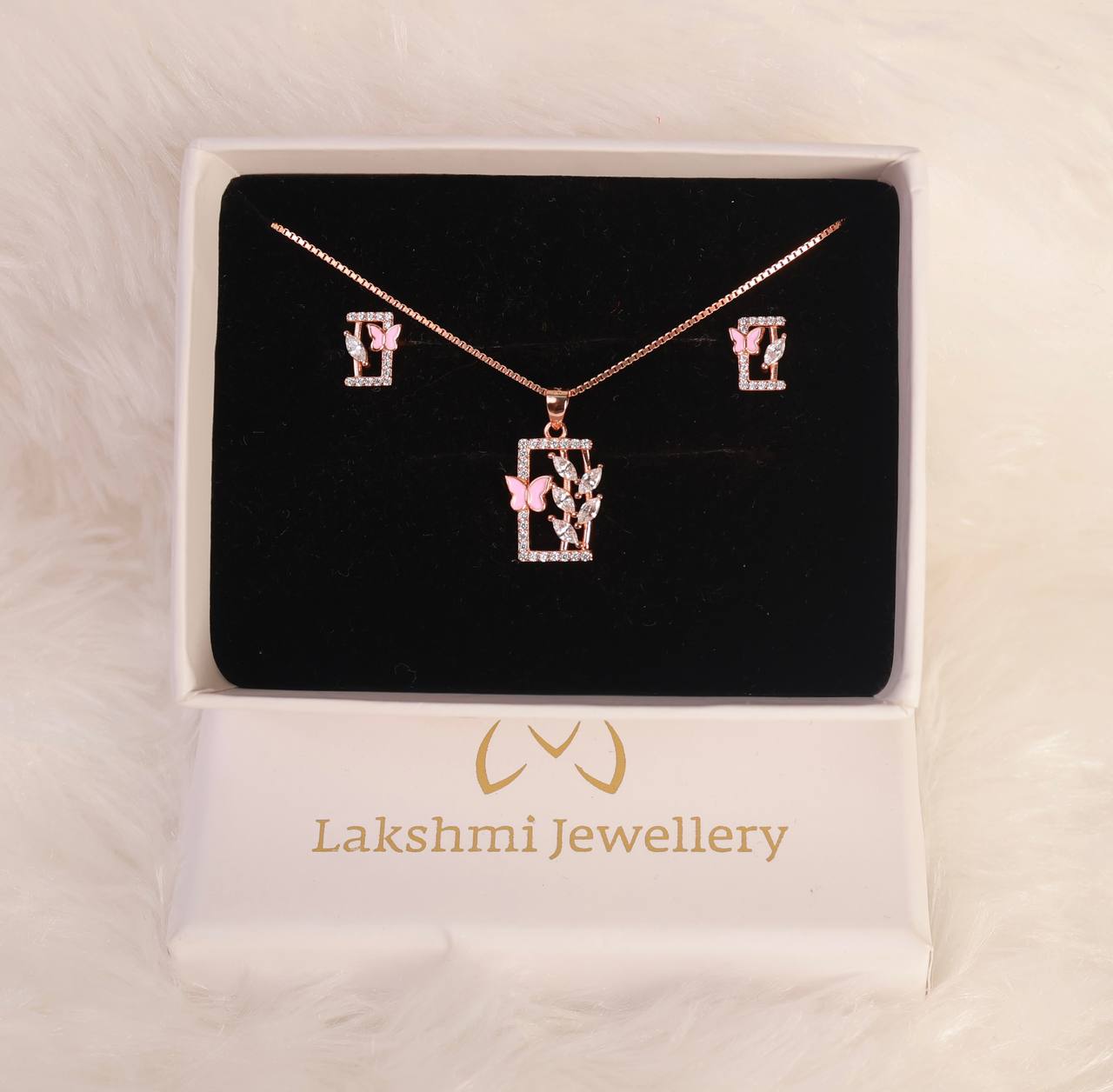 Silver flower pink butterfly with rosegold finish