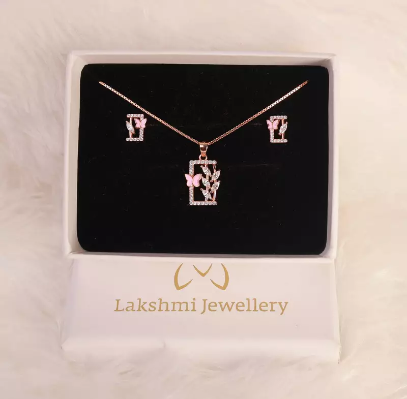 Silver flower pink butterfly with rosegold finish