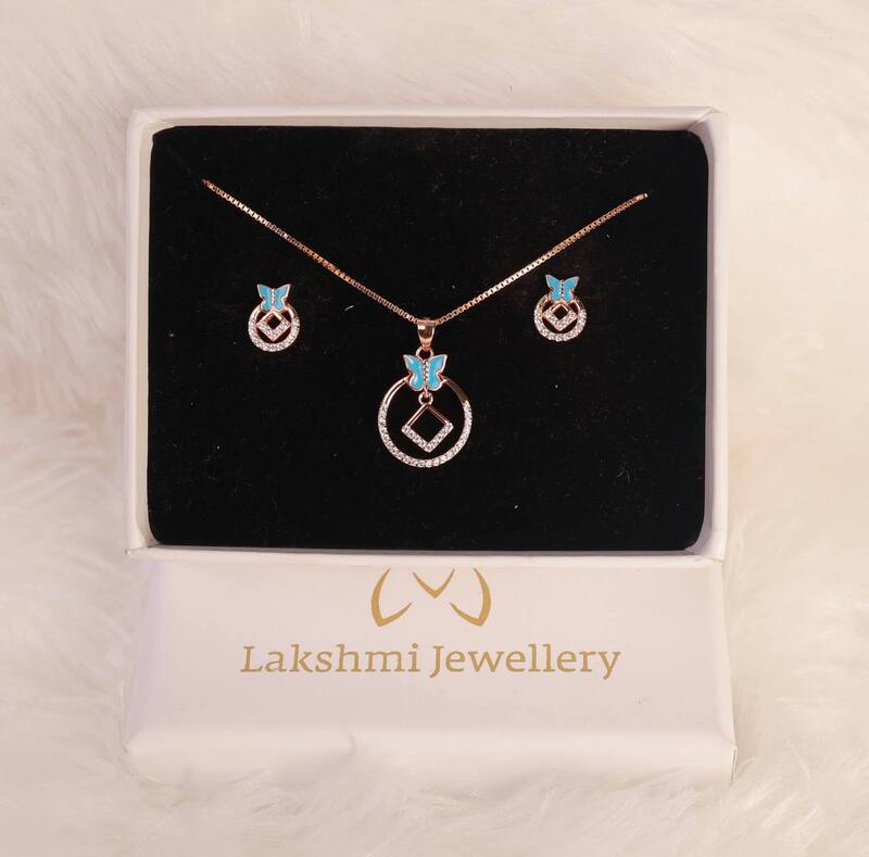 Silver blue butterfly round with rosegold finish