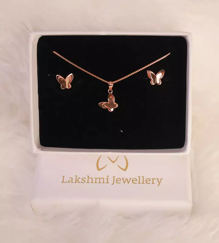 Silver mould butterfly pendant set with rosegold finish