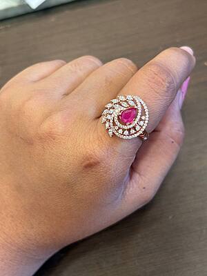 Silver twisted pink adjustable ring with rosegold finish