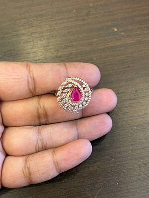 Silver twisted pink adjustable ring with rosegold finish