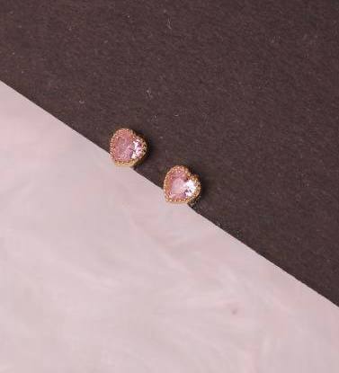 Silver heart pink second stud with gold finish