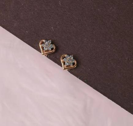 Silver heart flower second stud with rosegold finish