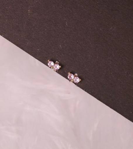 Silver double pink second stud with gold finish