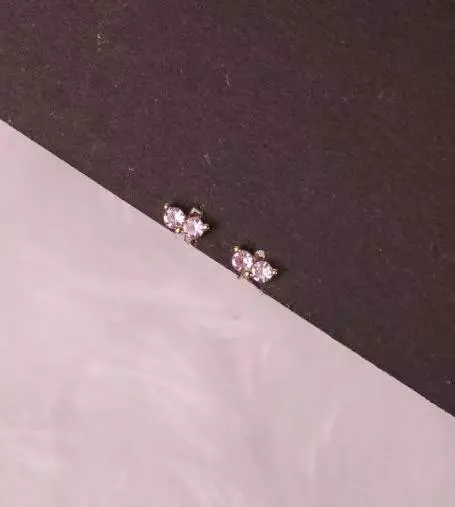 Silver double pink second stud with gold finish