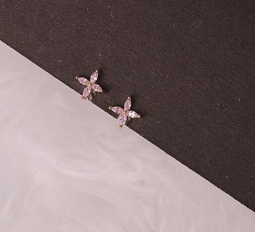 Silver poo pink second stud with rosegold finish