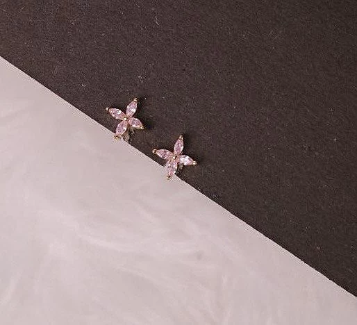 Silver poo pink second stud with rosegold finish