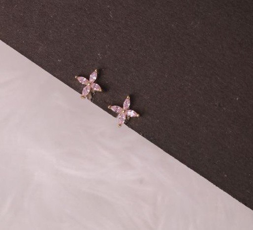 Silver poo pink second stud with rosegold finish