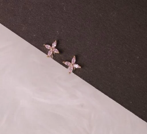 Silver poo pink second stud with rosegold finish
