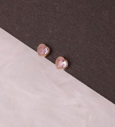Silver heart pink second stud with rosegold finish