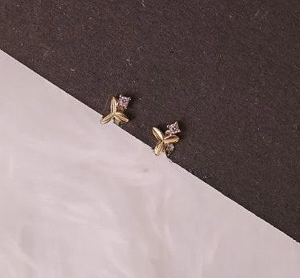 Silver tri pink second stud with gold finish