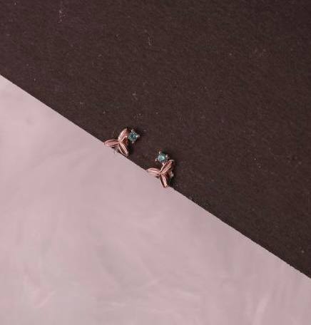 Silver tri blue second stud with rosegold finish