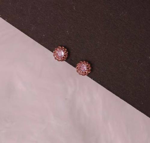 Silver Rround pink second stud with rosegold finish