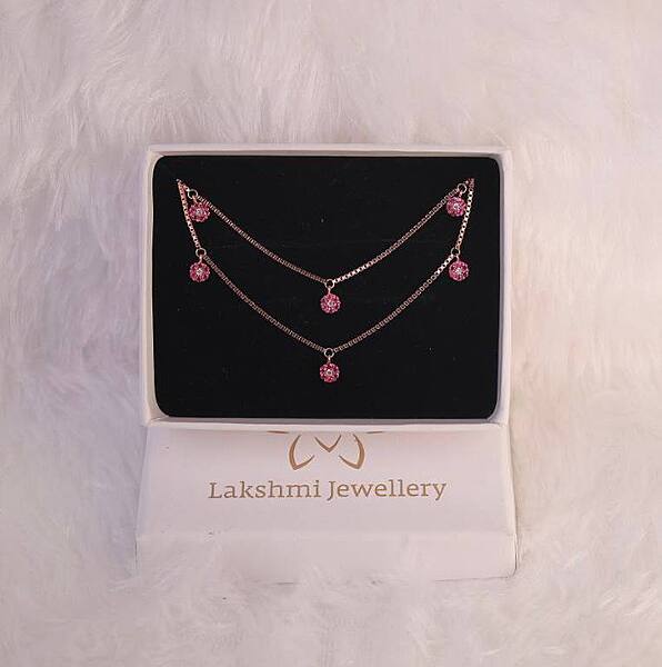 Silver pink stone anklet with rosegold finish