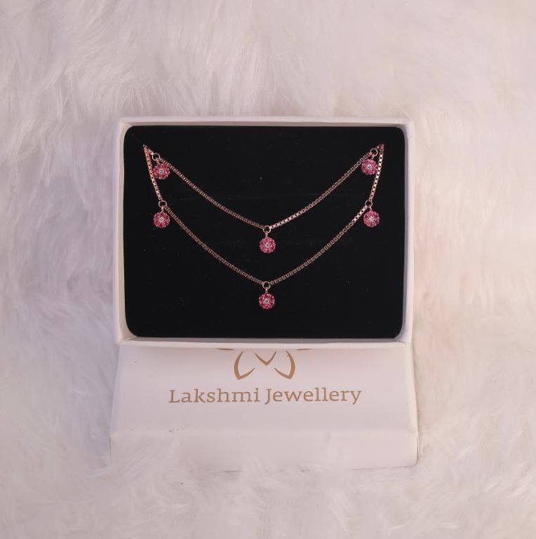Silver pink stone anklet with rosegold finish