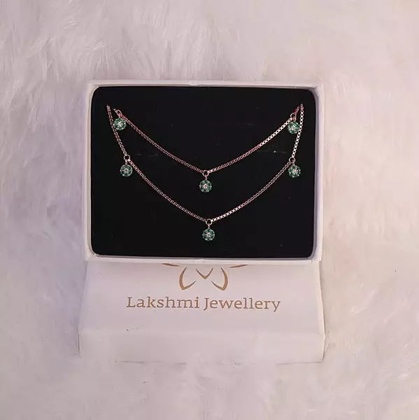 Silver green stone anklet with rosegold finish