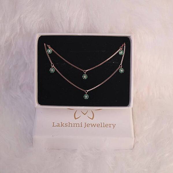 Silver green stone anklet with rosegold finish