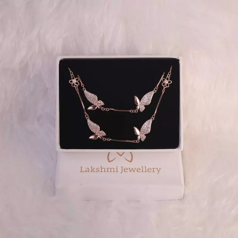 Silver butterfly anklet with rosegold finish