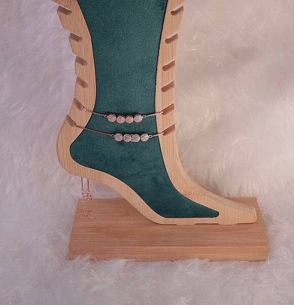 Silver four stone anklet with rosegold finish