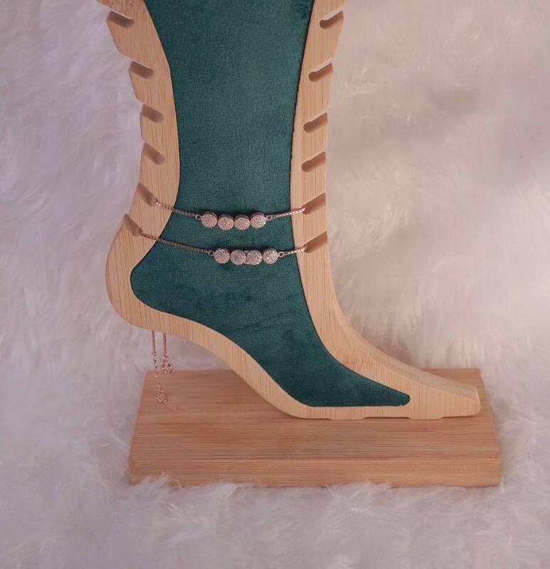 Silver four stone anklet with rosegold finish