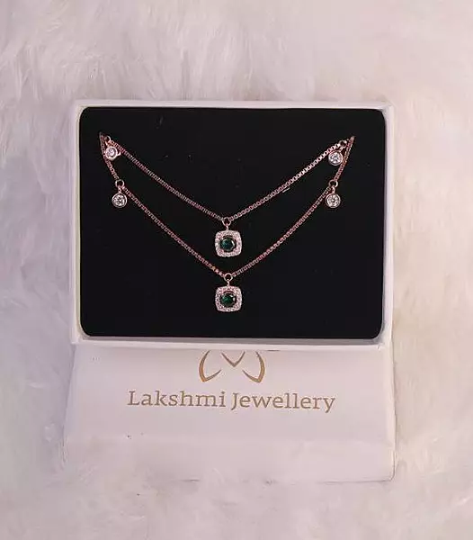 Silver square green anklet with rosegold finish