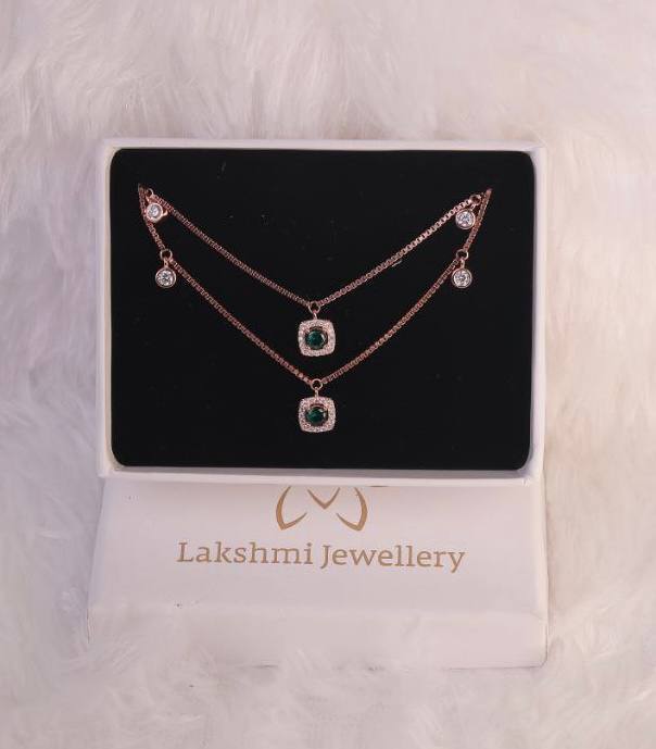 Silver square green anklet with rosegold finish