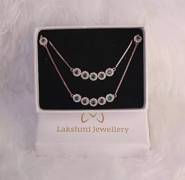 Silver green  five anklet withr osegold finish