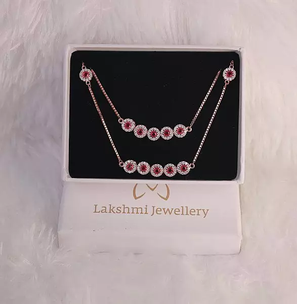 Silver pink five anklet with rosegold finish