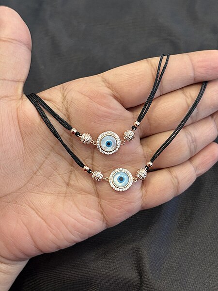 Silver evil eye rope anklet with rosegold finish
