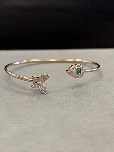 Silver butterfly kada with rosegold finish