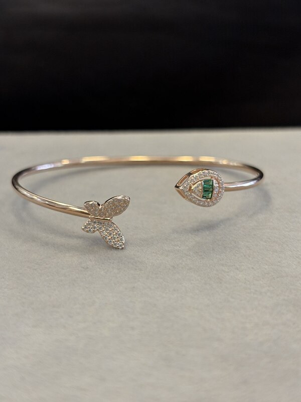 Silver butterfly kada with rosegold finish