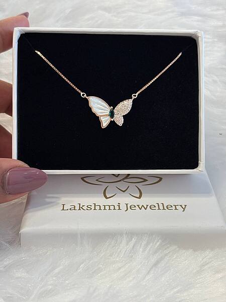 Silver butterfly pendant chain with rosegold finish