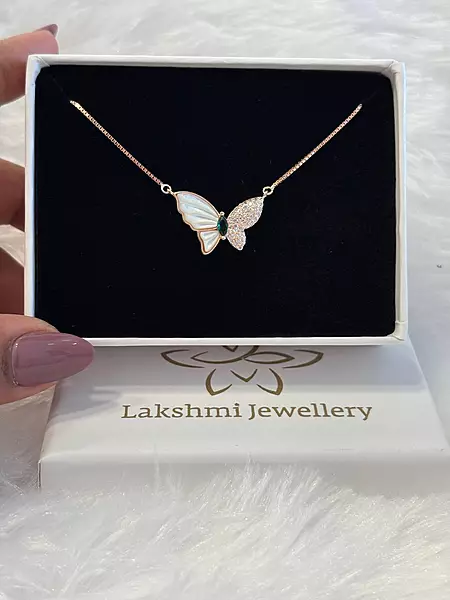 Silver butterfly pendant chain with rosegold finish