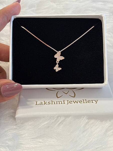 Silver doubl;e butterfly pendant chain with rosegold finish