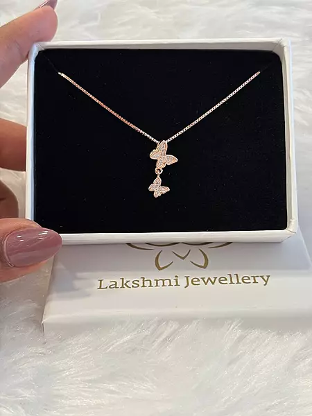 Silver doubl;e butterfly pendant chain with rosegold finish