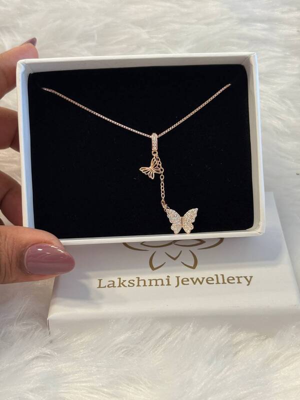 Silver hanging butterfly with rosegold finish
