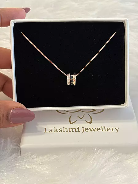 Silver mathalam pendant chain with rosegold finish