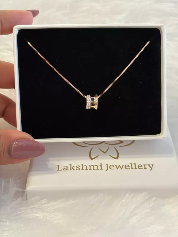 Silver mathalam pendant chain with rosegold finish