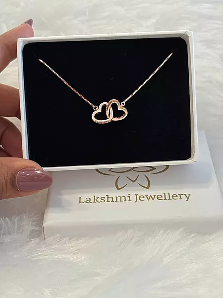 Silver double heart interlock pendant chain with rosegold finish