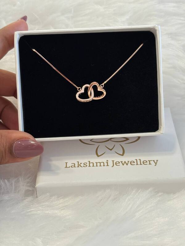 Silver double heart interlock pendant chain with rosegold finish