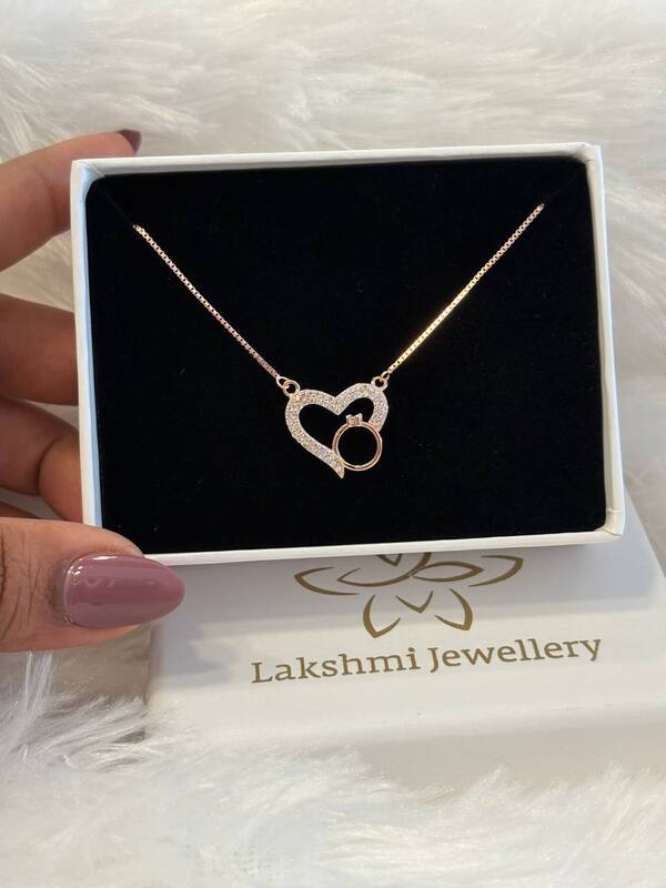 Silver heart ring pendant chain with rosegold finish