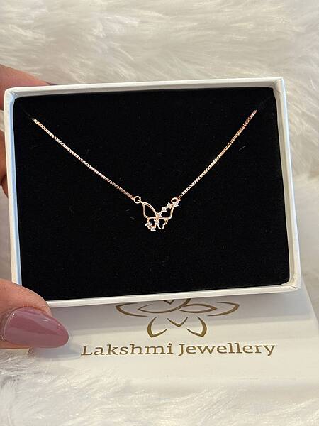 Silver stone butterfly pendant chain with rosegold finish