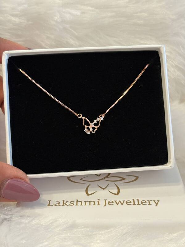 Silver stone butterfly pendant chain with rosegold finish