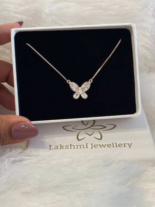 Silver nila butterfly  pendant chain with rosegold finish