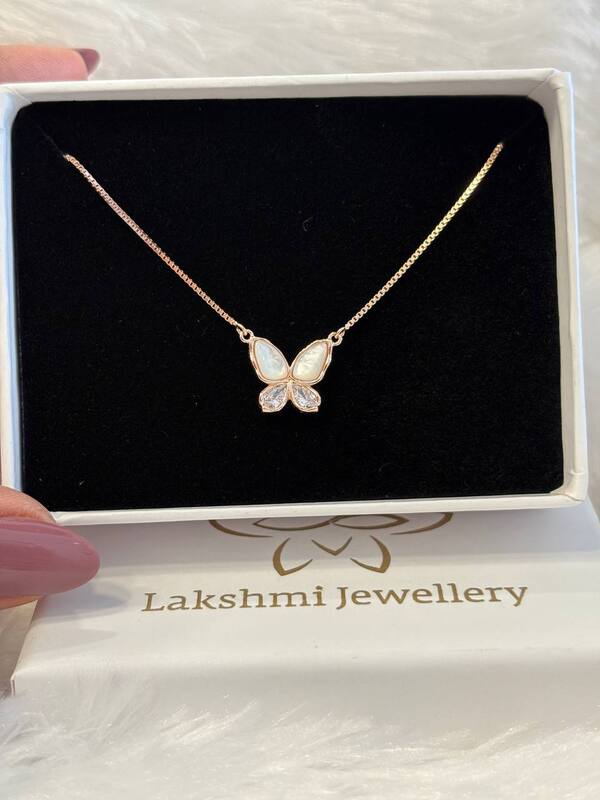 Silver ananya butterfly pendant chain with rosegold finish