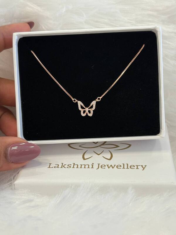 Silver yazhini pendant chain with rosegold finish