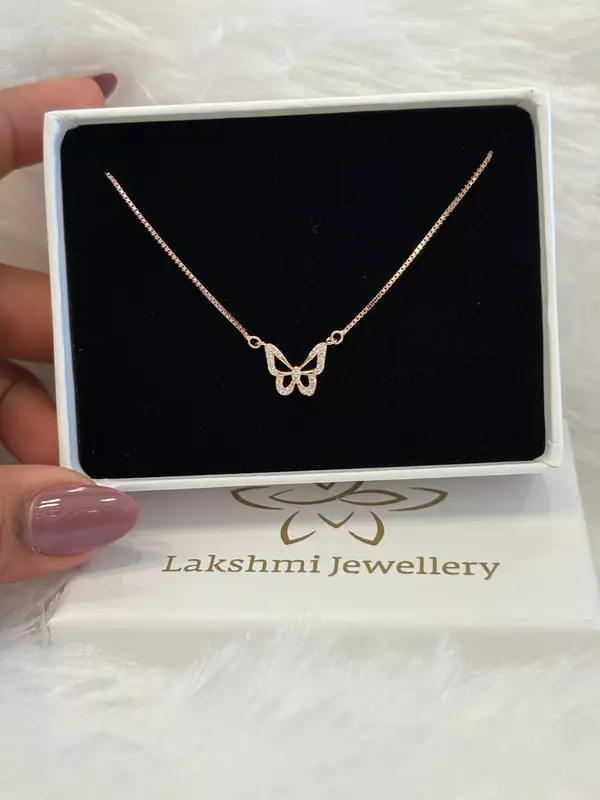 Silver yazhini pendant chain with rosegold finish