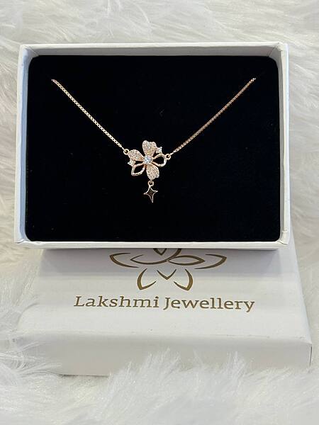Silver ponmani pendant chain with rosegold finish