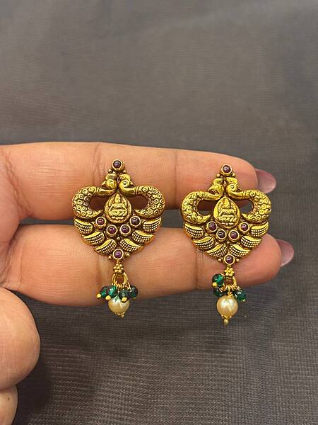 Silver double peacock stud with antique finish